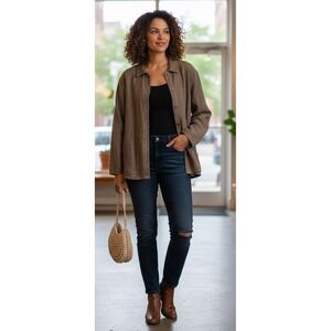 FLAX Corduroy Blazer Jacket Top Women's Size S Brown Cotton Pockets‎ Old Money